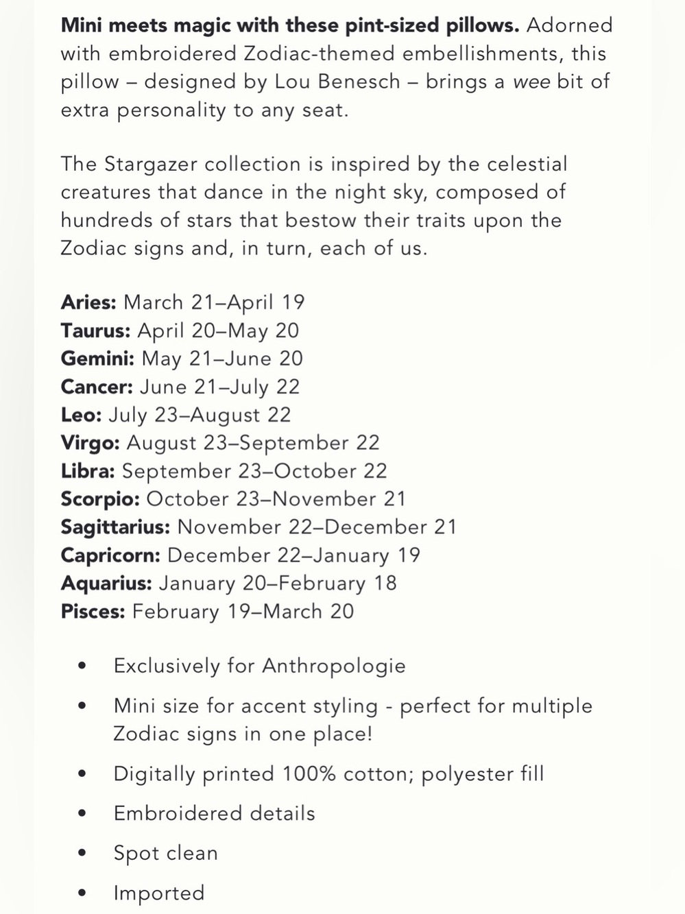 Anthropologie Stargazer Mini Zodiac Sign Pillow - Pisces - Picture 3 of 10
